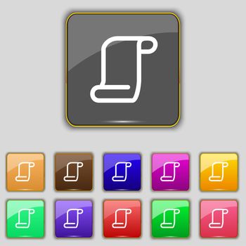 paper scroll icon sign. Set with eleven colored buttons for your site. illustration
