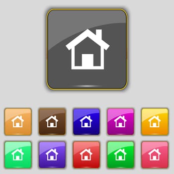 Home, Main page icon sign. Set with eleven colored buttons for your site. illustration