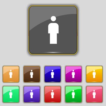 Human, Man Person, Male toilet icon sign. Set with eleven colored buttons for your site. illustration