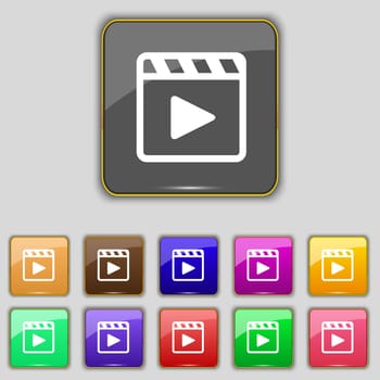 Play video icon sign. Set with eleven colored buttons for your site. illustration