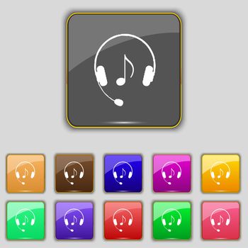 headsets icon sign. Set with eleven colored buttons for your site. illustration