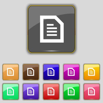 Text File document icon sign. Set with eleven colored buttons for your site. illustration