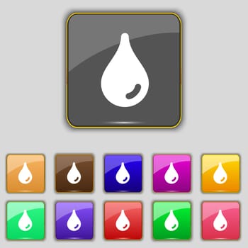 Water drop icon sign. Set with eleven colored buttons for your site. illustration