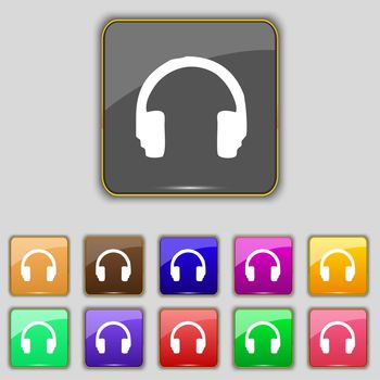headsets icon sign. Set with eleven colored buttons for your site. illustration