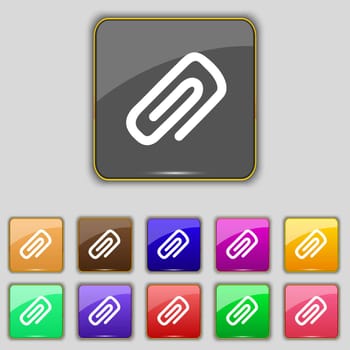 clip to paper icon sign. Set with eleven colored buttons for your site. illustration