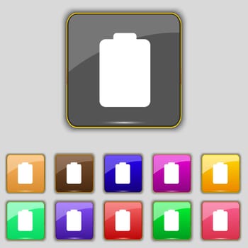 Battery empty, Low electricity icon sign. Set with eleven colored buttons for your site. illustration