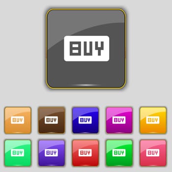 Buy, Online buying dollar usd icon sign. Set with eleven colored buttons for your site. illustration