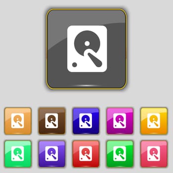 hard disk icon sign. Set with eleven colored buttons for your site. illustration