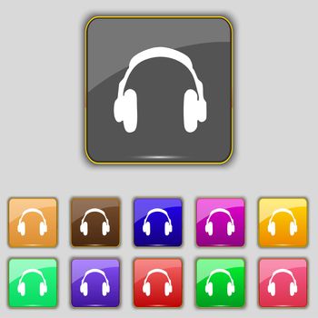 headsets icon sign. Set with eleven colored buttons for your site. illustration