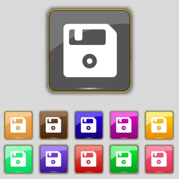 floppy icon sign. Set with eleven colored buttons for your site. illustration