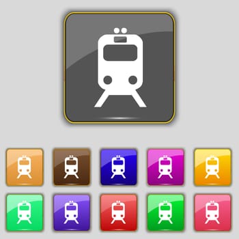 train icon sign. Set with eleven colored buttons for your site. illustration