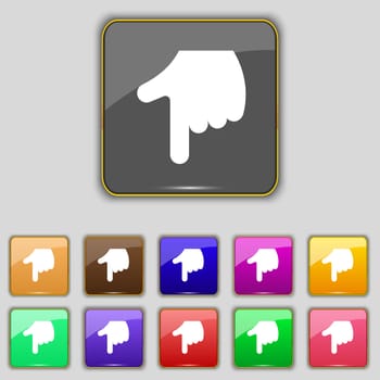 pointing hand icon sign. Set with eleven colored buttons for your site. illustration