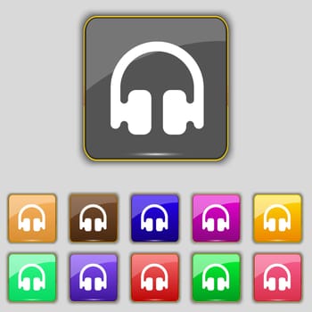 Headphones, Earphones icon sign. Set with eleven colored buttons for your site. illustration