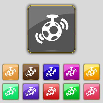 mirror ball disco icon sign. Set with eleven colored buttons for your site. illustration