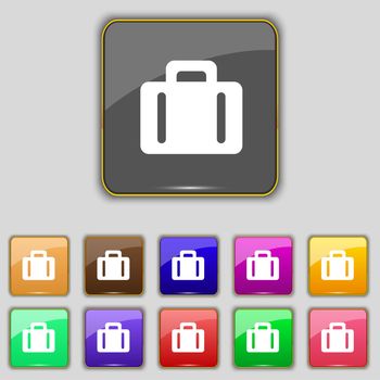 suitcase icon sign. Set with eleven colored buttons for your site. illustration