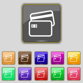 Credit card icon sign. Set with eleven colored buttons for your site. illustration