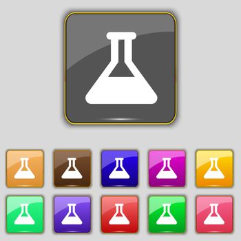 Conical Flask icon sign. Set with eleven colored buttons for your site. illustration