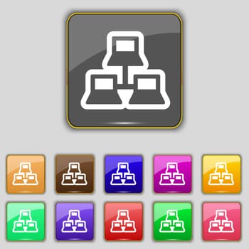 local area network icon sign. Set with eleven colored buttons for your site. illustration