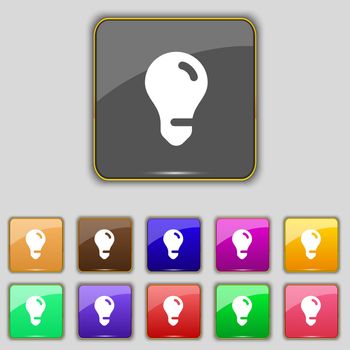 light bulb, idea icon sign. Set with eleven colored buttons for your site. illustration