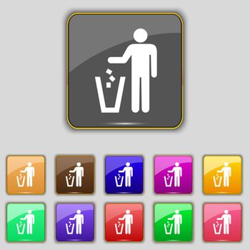 throw away the trash icon sign. Set with eleven colored buttons for your site. illustration