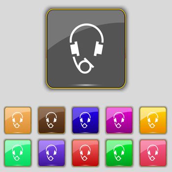 headsets icon sign. Set with eleven colored buttons for your site. illustration