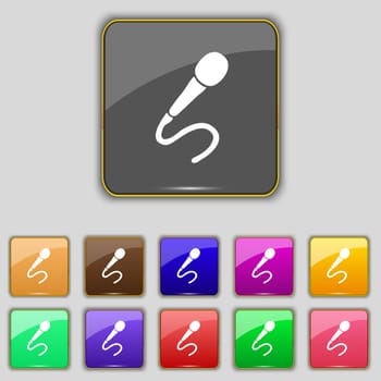 microphone icon sign. Set with eleven colored buttons for your site. illustration