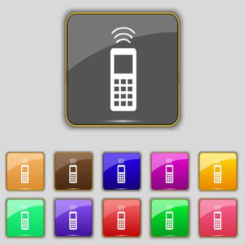 the remote control icon sign. Set with eleven colored buttons for your site. illustration