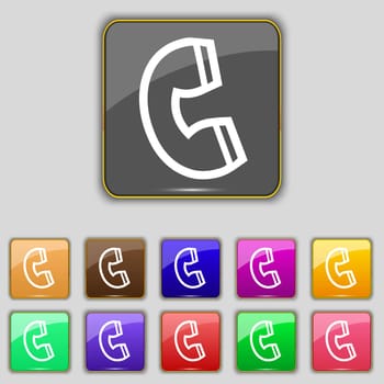 handset icon sign. Set with eleven colored buttons for your site. illustration