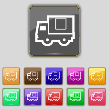 Delivery truck icon sign. Set with eleven colored buttons for your site. illustration