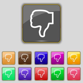 Dislike icon sign. Set with eleven colored buttons for your site. illustration