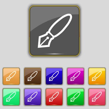 Pen icon sign. Set with eleven colored buttons for your site. illustration