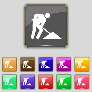 repair of road, construction work icon sign. Set with eleven colored buttons for your site. illustration