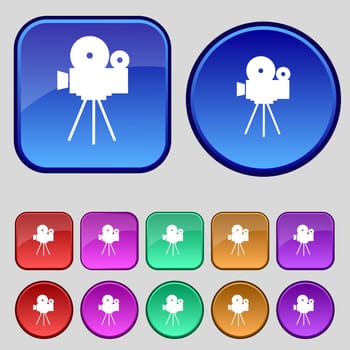 Video camera sign icon.content button. Set colourful buttons. illustration