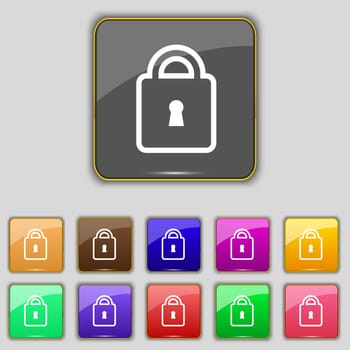 Lock icon sign. Set with eleven colored buttons for your site. illustration