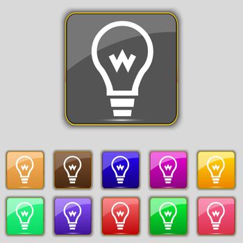 Light bulb icon sign. Set with eleven colored buttons for your site. illustration
