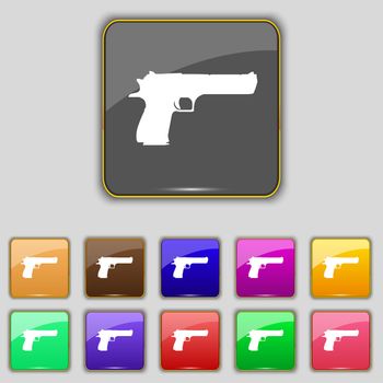 gun icon sign. Set with eleven colored buttons for your site. illustration