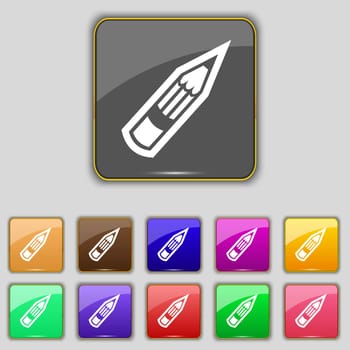 Pencil icon sign. Set with eleven colored buttons for your site. illustration