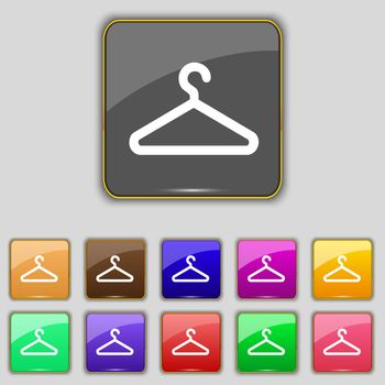 clothes hanger icon sign. Set with eleven colored buttons for your site. illustration