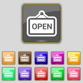 open icon sign. Set with eleven colored buttons for your site. illustration
