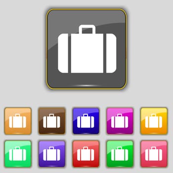 suitcase icon sign. Set with eleven colored buttons for your site. illustration