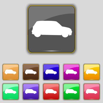 Jeep icon sign. Set with eleven colored buttons for your site. illustration