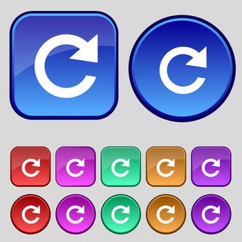 update sign icon. Full rotation arrow symbol. Set colourful buttons. illustration