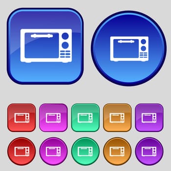 Microwave oven sign icon. Kitchen electric stove symbol. Set colourful buttons. illustration