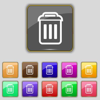 the trash icon sign. Set with eleven colored buttons for your site. illustration