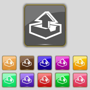 Upload icon sign. Set with eleven colored buttons for your site. illustration