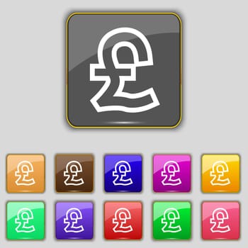 Pound Sterling icon sign. Set with eleven colored buttons for your site. illustration