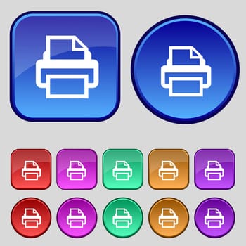 Print sign icon. Printing symbol. Set colourful buttons. illustration