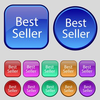 Best seller sign icon. Best seller award symbol. Set of colored buttons. illustration