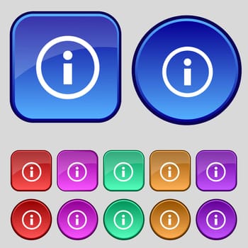 Information sign icon. Info speech bubble symbol. Set colour buttons. illustration