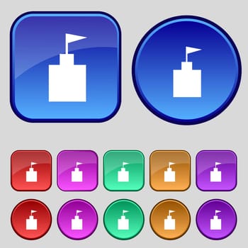 tower icon. Set Flat modern web colour button. illustration